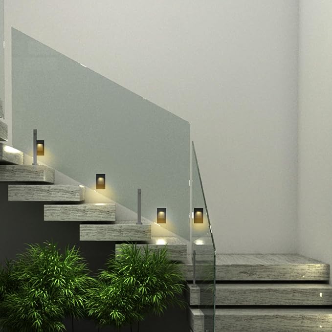 Ciata LED Stair Lights - 3 CCT Options (3000K/4000K/5000K) | 3 Watt Step Lights for Indoor and Outdoor Stairs | Ideal for Home Theater and Outdoor Stairway Lighting | Black Finish, Vertical - 3 Pack
