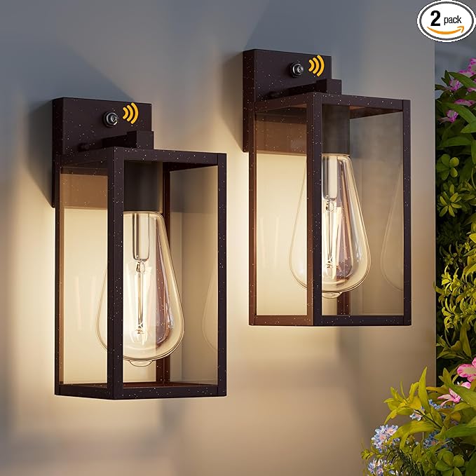 13'' Oil Rubbed Bronze Dusk to Dawn Outdoor Light Fixtures Wall Mount, Large Front Porch Lights, Sensor Exterior Wall Sconce, Waterproof Lantern Lamp,Outside Coach Light for House,Garage,Yard
