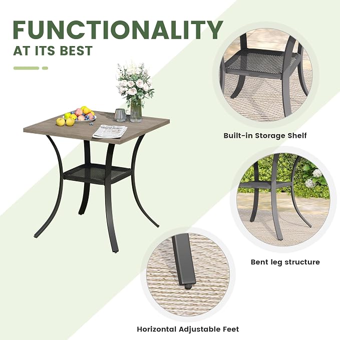 3 Pieces Patio Dining Set, 2 Outdoor Swivel Dining Chairs with 28" Square Outdoor Dining Table, All Weather Textilene Patio Chairs and Metal Table for Garden Backyard, Grey