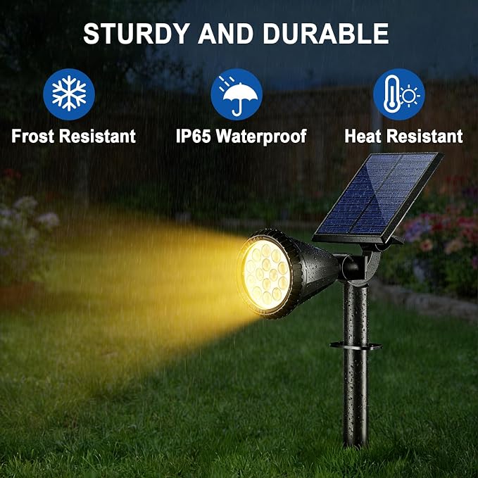 Solar Spot Lights Outdoor Waterproof IP65, Flag Landscape Spotlights | 2 Pack 4 Lighting Modes Solar Powered Spotlights Auto On/Off,Solar Garden Yard Pathway Wall Uplights for Outside,Warm White