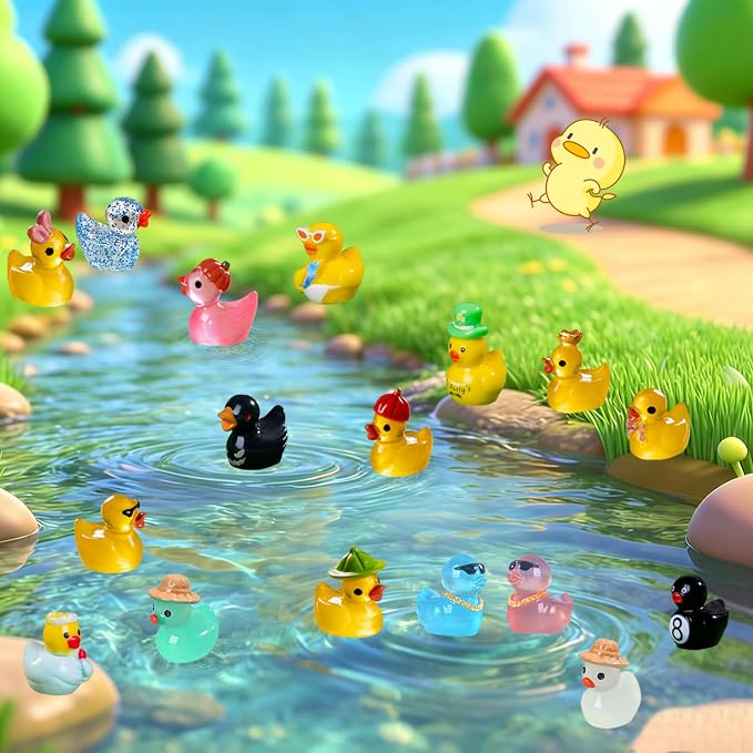 U-Zimikee 80 Pcs Multicolor Mini Resin Ducks with Storage Box, Tiny Ducks to Hide, Little Ducks Figurines Miniature Ducks Figures Bulk for Mini Garden, Dollhouse Decoration Micro Landscape Ornament