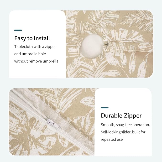 DYTXIII Outdoor Round Tablecloth with Umbrella Hole 60 Inch, Water Repellent & Fade Resistant Table Cover, All Weather Outdoor Tablecloth for Garden & Party Table, Tropical Leaf Oat