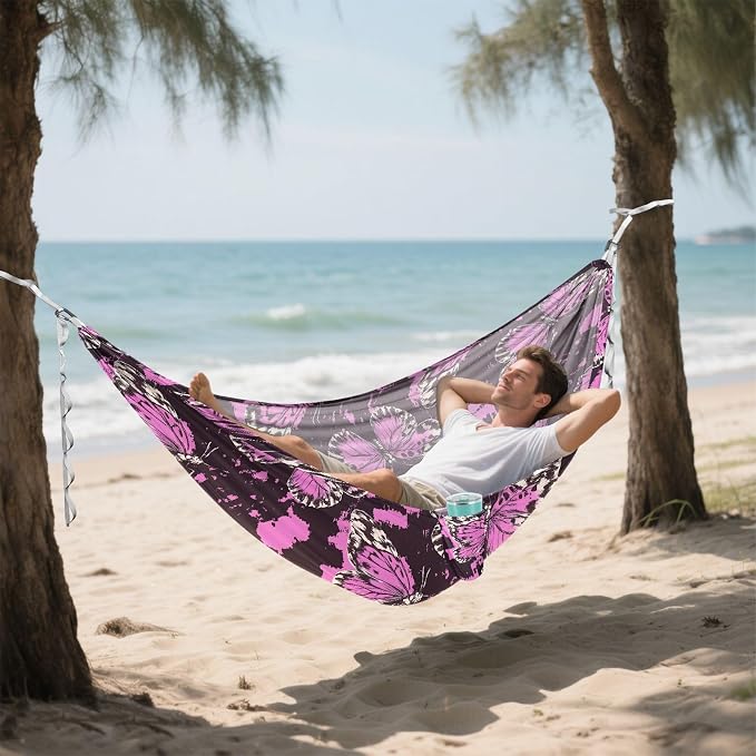 Camping Hammock Outdoor Hammocks for Outside Butterfly Hotpink Beach Trees Portable Lightweight with Pockets Tree Straps Indoor Small