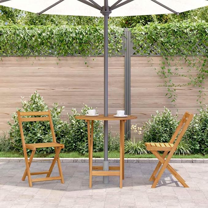 Solid Acacia Wood Folding Patio Table 27.6 Inch Outdoor Dining Table with Natural Oil Finish, Farmhouse Style Space-Saving Wooden Garden for Coffee, Snacks, Drinks