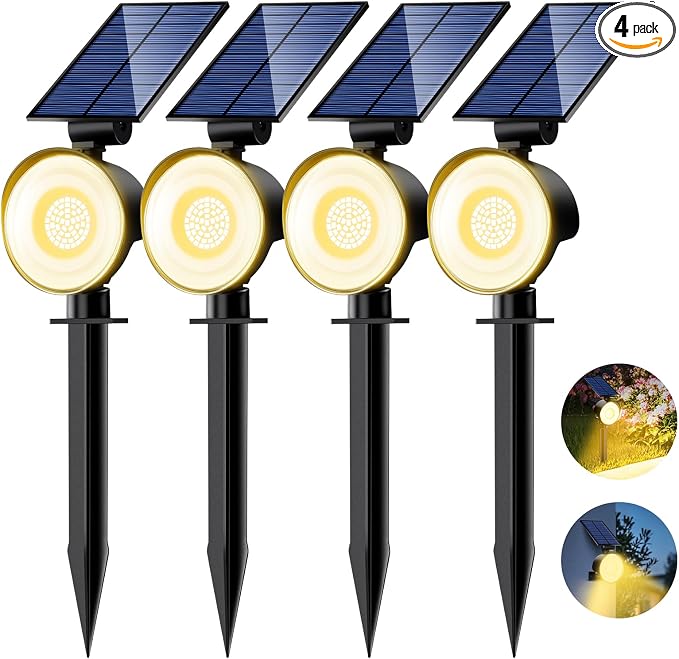 nipify Solar Spot Lights Outdoor Waterproof, Landscape Spotlights | Warm White, 4 Pack/53 LED/3 Modes, Adjustable Solar Panels, Auto On/Off, Uplights Lighting for Outside Tree Yard Flag Garden
