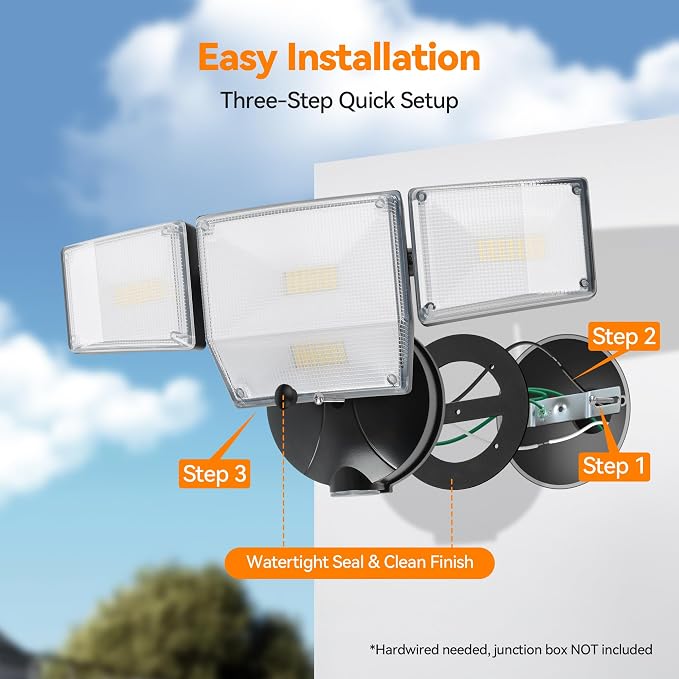 85W 10000LM Dusk to Dawn Outdoor Lighting, 4-Head Super Bright LED Flood Light, 5000K Daylight, IP65 Waterproof Hardwired Exterior Security Light for House Garage, Yard, Backyard (Black)
