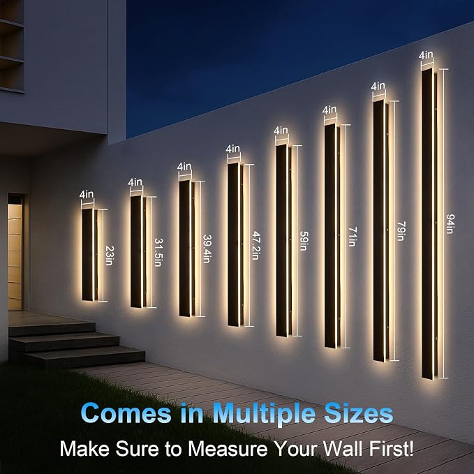 Modern Outdoor Wall Lights - 2pack 70.8inch 3000k Black Exterior Light Fixtures Wall, Porch Lights Outdoor Wall Sconce, Patio Long Strip Wall Light Fixture Outside for Garage, House(4.72 Inch Wide)