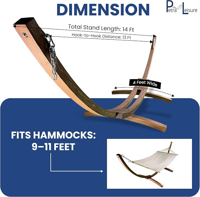 14 Ft. Wooden Arc Hammock Stand + Deluxe Quilted Double Padded Hammock Bed w/Pillow. 2 Person Bed. 450 LB Capacity(Coffee Stain/Elegant Red Stripe)