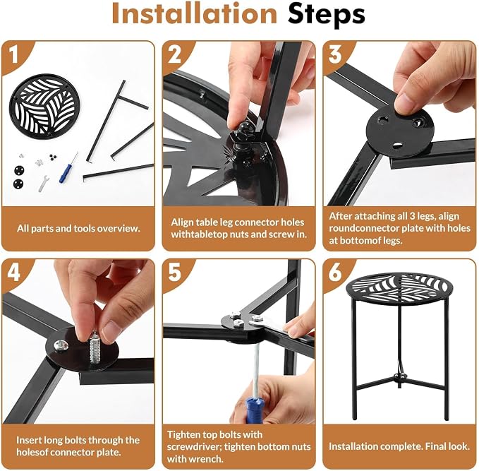 Extra-large Metal Side Table 17.7 Inches Heavy-duty Black Outdoor Patio Garden End Table Round Accent Corner Stand for Small Space Weather-resistant Coffee Table for Balcony Porch Plant Stand, Black