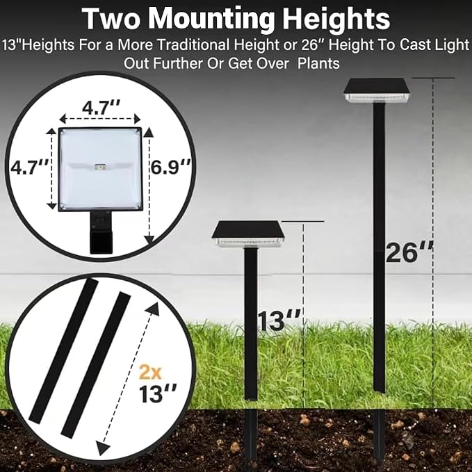 Bobcat Solar Pathway Lights Super Bright 300 lumens with 2-in-1 Warm White and Daylight Modes, Black LED Solar Lights Outdoor Waterproof for Path, Sidewalk, Driveway or Walk Way Light (6 Pack)