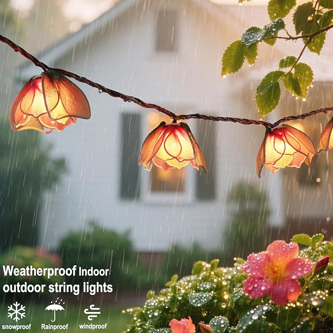 Decorative String Lights Plug in with 10 Bulbs, Flower Garland Fairy Lights Connectable Weatherproof Outdoor Indoor for Wedding Garden Pergola Bedroom Porch Floral Home Decor (Multicolor)
