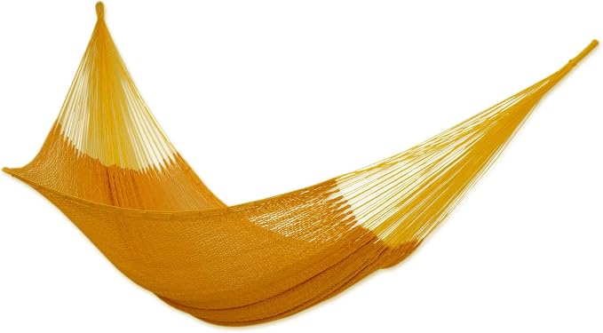 NOVICA Burnt Orange Hand Woven Cotton Mayan 2 Person XL Rope Hammock, 'Pumpkin Sun' (Double)