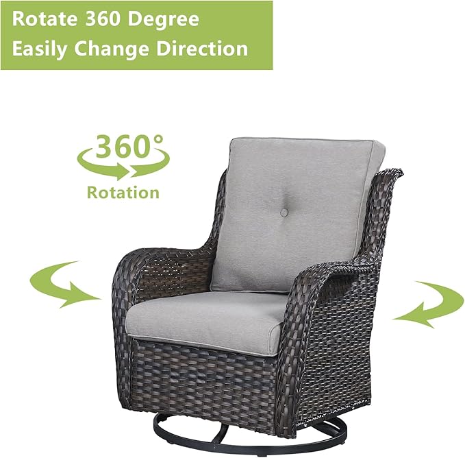 Rilyson Wicker Patio Furniture Set - 6 Piece Rattan Outdoor Sectional Conversation Sets with 2 Swivel Rocking Chairs,2 Ottomans,1 Sofa and 1 Coffee Table for Porch Deck Garden(Brown/Grey)