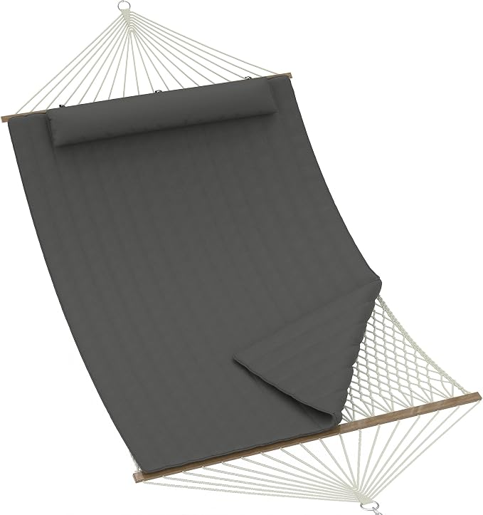 Garvee Double Quilted Hammock – 450 lbs, Hardwood Bars, Pillow Included | Soft yet durable quilted fabric – resists wear and retains shape.
