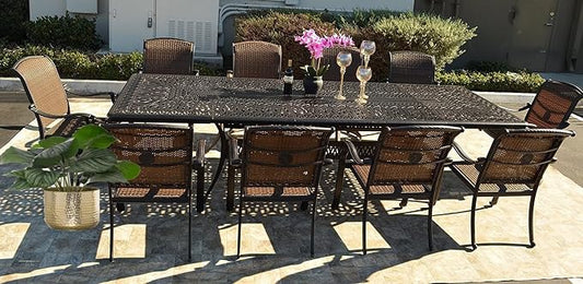 Santa Clara Outdoor Cast Aluminum Powder Coated 11-Piece Dining Set with Extendable 48X132 Table (with 10 Regular Chairs)