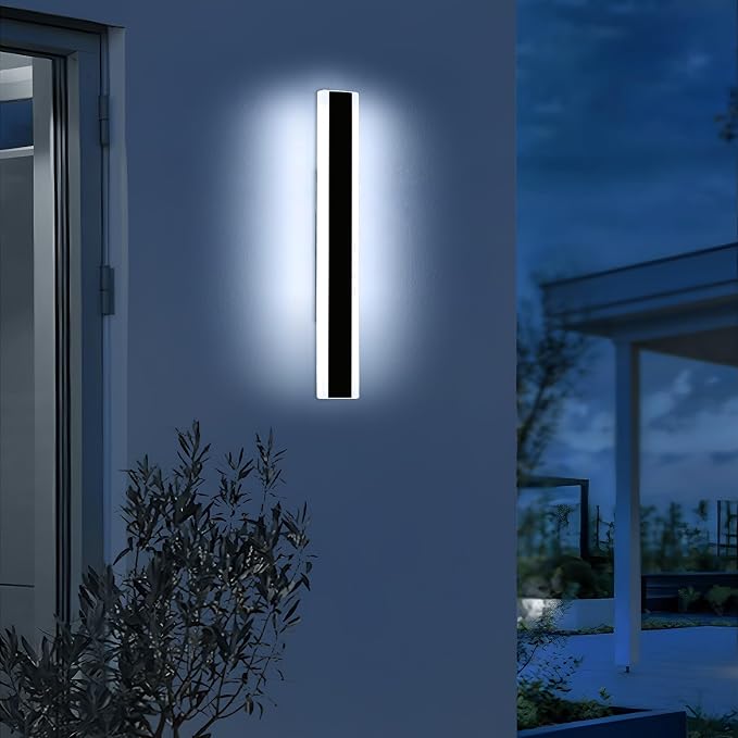 23.6inch Modern Outdoor Wall Light, Black Linear Long LED Wall Sconce, 6000K Cold White, 24W, IP65 Waterproof, Exterior Wall Light Fixture Garage Lighting for Porch, Patio, Yard, House, Garden