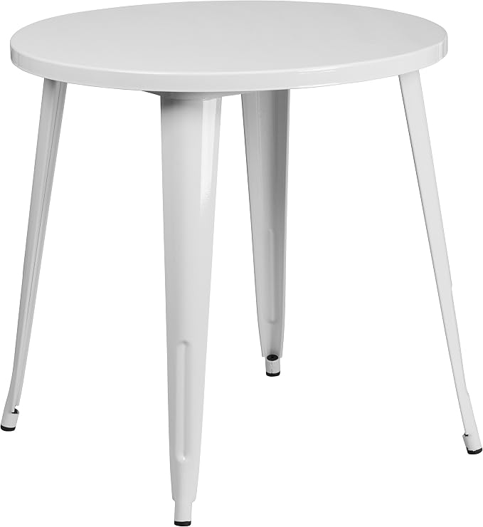 EMMA + OLIVER Commercial Grade 30" Round White Metal Indoor-Outdoor Table