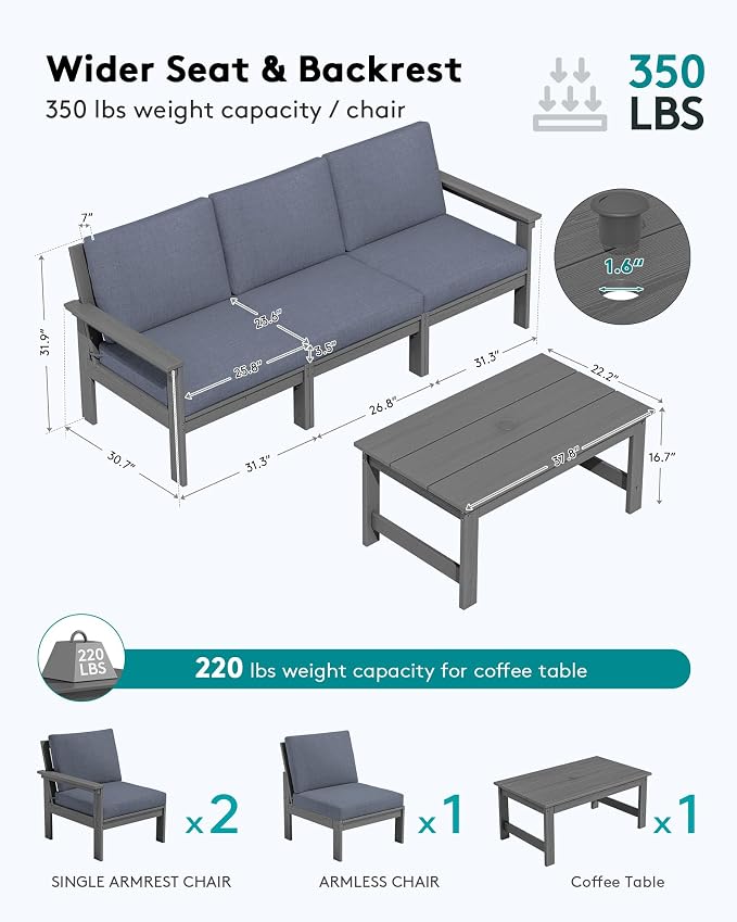 SERWALL HDPE Outdoor Couch with Coffee Table