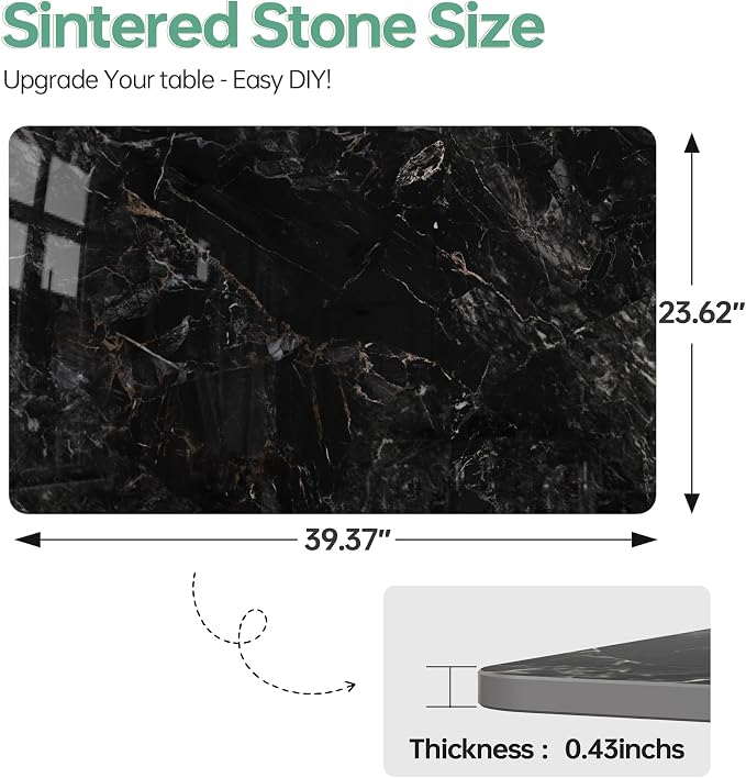 Rectangle Table Top,39.3 ” x 23.6 ” Black Sintered Stone Tabletop, DIY Replacement & Cover Marble Desktop, Scratch & Wear Resistant, Easy to Clean, Suitable for Indoor & Outdoor