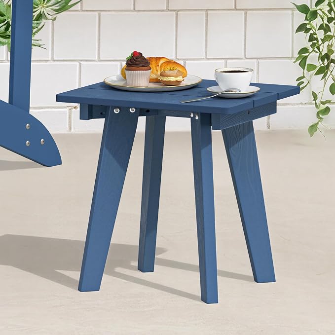 Outdoor Side Table, HDPE Weather Resistant Small Patio Table for Porch and Balcony, 200 LBS Capacity Heavy Duty Small Outdoor Table for Backyard and Pool, Easy Maintenance, Prussian Blue