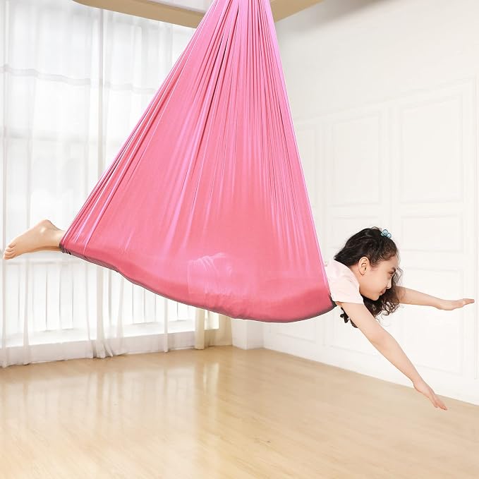Kids Sensory Therapy Swing Hammock Children's Swing Hammock Indoor Elastic Cuddle Pod Swing for Autism Boys Girls with ADHD SPD Asperger's Sensory Integration Special Needs (Pink)
