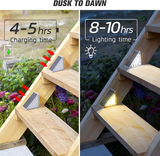 Solar Step Lights 24 Pack - Outdoor Stair Lights with 3000K Warm White & 6000K Cool Daylight, IP67 Waterproof, Auto On/Off, Super Bright for Deck, Patio, Steps