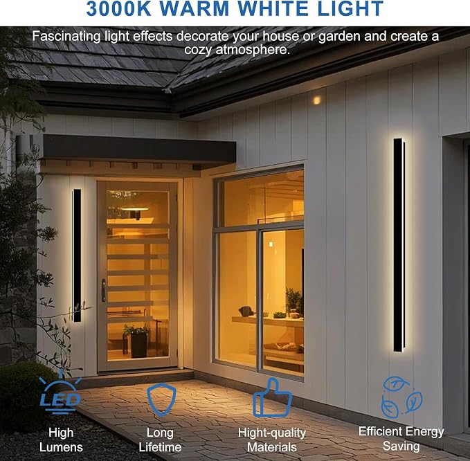 Modern Outdoor Wall Light, 59 Inch Long Outdoor Wall Sconces | 3000K LED Outside Wall Light with Junction Box Cover IP65 Waterproof Wall Mount Exterior Light Fixtures for House Garage