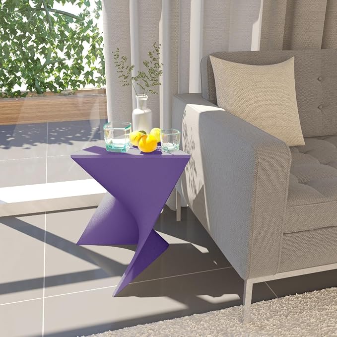 LeisureMod 15.75" Triangular Side Table, Stackable Plastic Accent End Table for Indoor & Outdoor Use, Weather-Resistant Modern Patio & Living Room Table, Set of 4, Purple
