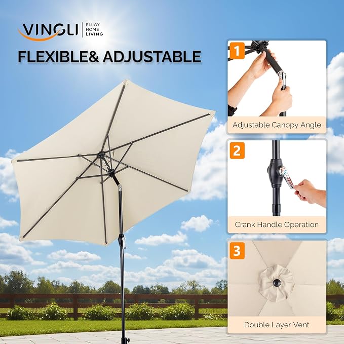 VINGLI 42" Round Outdoor Dining Table with Patio Umbrella - Heavy-Duty Iron Patio Table with Push-Button Umbrella for Patio, Deck, Backyard (Table with Umbrella)