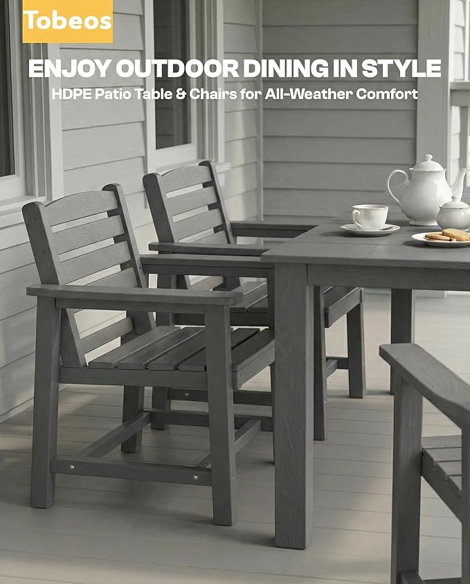 5-Piece Outdoor Dining Set, 10x10FT Cantilever Umbrella for 4,Gray | HDPE table, chairs included, aluminum frame, weather-resistant furniture, perfect for yard, lawn, garden, deck