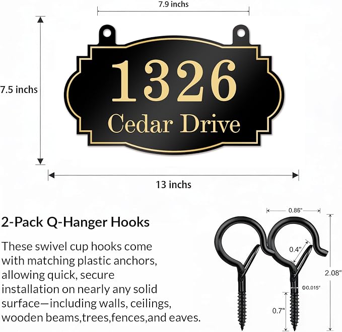 Personalized Hanging Address Sign, Custom Address Signs for Houses Home Yard Mailbox, Single Double Sided Custom Street Name Outdoor Address Decor Sign (Style2)