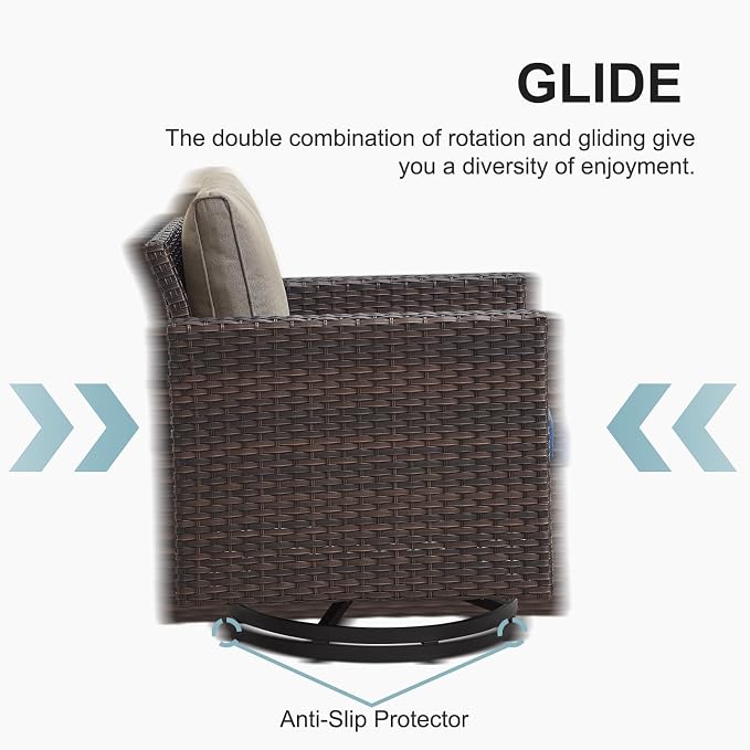 Belord 7 Pieces Patio Furniture Set with Fire Pit Table: Wicker Patio Conversation Set with Outdoor Swivel Glider Rocker Patio Couch Metal Side Table, All Weather Brown Rattan