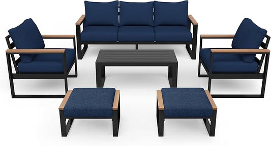 Sundale Outdoor Aluminum Patio Furniture Set, 6 Piece Outdoor Conversation Sets with Coffee Table and 6" Thick Olefin Cushions, All Weather Outdoor Sectional Set for Deck, Lawn, Yard