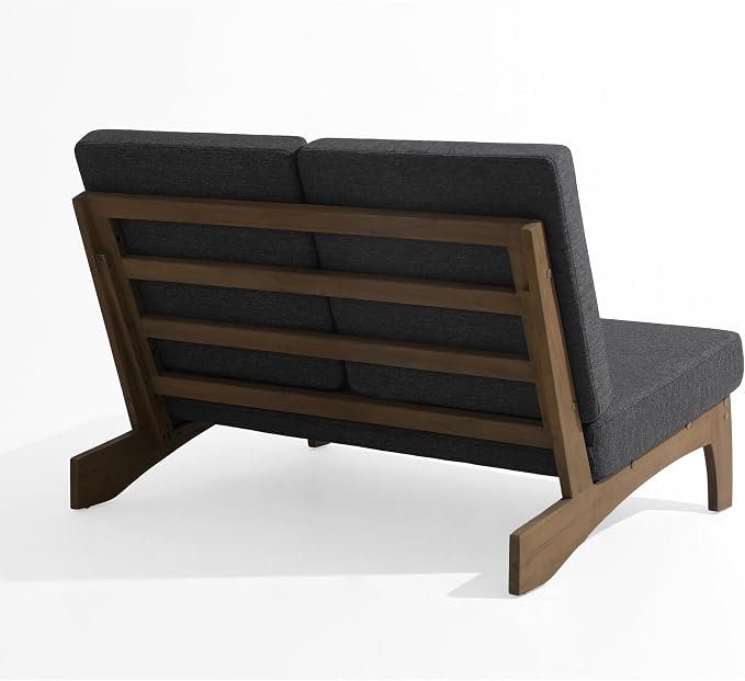 Outdoor Furniture Patio Couch, Weather Resistant Patio Loveseat Sofa Couch with Removable Cushion & Pillows, Teak Wood Frame for Porch & Backyard Seating - Dark Gray