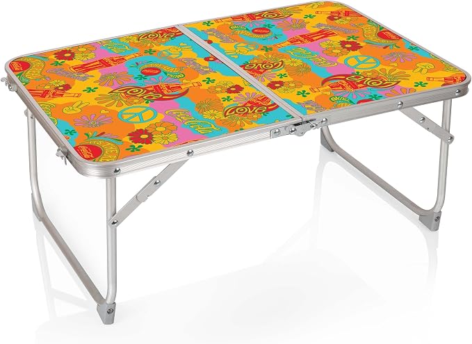PICNIC TIME Coca-Cola Unity Concert Mini Portable Table, Small Folding Picnic and Camping Table with Carry Handle and Wood Grain Top for Indoor and Outdoor Use, (Charcoal Wood Grain)