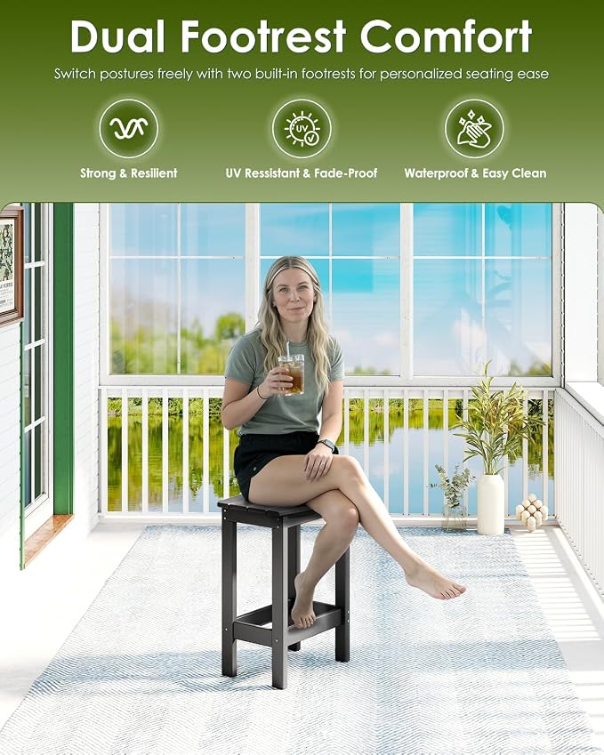 GREENVINES Outdoor-Bar-Stools-Set-of-2 | Patio Counter Height Backless Barstools | HDPE Plastic | 18" W x 13.5" D x 25" H | Chairs for Backyard Balcony Poolside | Grey