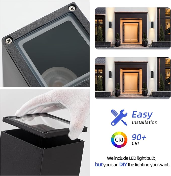 LED Outdoor Wall Sconce Lights Modern Exterior Lighting Fixtures, Matte Black Up and Down Outdoor Wall Lights for House Front Porch Garage, Warm White 3000K, 1 Pack