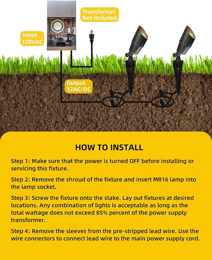 COLOER Brass Low Voltage Landscape Spotlight Fixture(Black) 4-Pack with Bulb,12V AC/DC Outdoor Spot Lights for Yard, Directional Garden Patio Spot Up Light(101B-Black)
