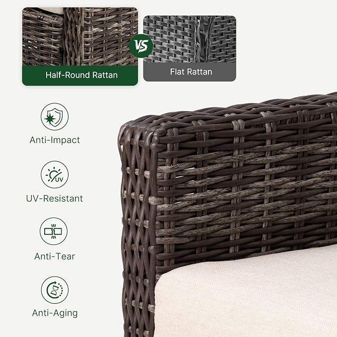 Wicker Patio Conversation Set, Outdoor Patio Chair Set with Deep Seating, Wide Armrests & Thick Cushions, All-Weather Outdoor Furniture Set for Patio, Porch, Deck & Backyard