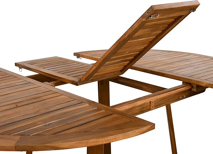 Modern 5-Piece Outdoor Patio Dining Set, All-Weather Acacia Wood Extendable Round Dining Table with 12inch Butterfly Leaf and 4 Rattan Arm Chairs for Backyard, Garden, Poolside
