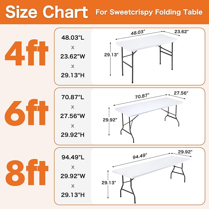 Sweetcrispy 6 FT Folding Picnic Table 2 Pack, Easy to Fold and Store, Foldable Table for Camping Picnic Dining Party Kitchen Outdoor Indoor with Carrying Handle