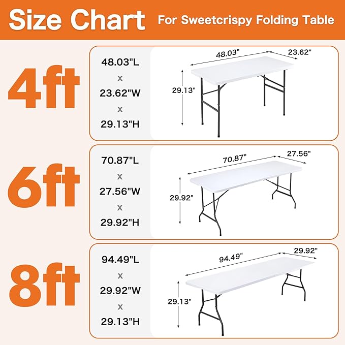 Sweetcrispy 8 FT Folding Picnic Table 2 Pack, Easy to Fold and Store, Foldable Table for Camping Picnic Dining Party Kitchen Outdoor Indoor with Carrying Handle
