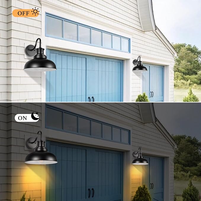 Outdoor Barn Light Outdoor Wall Sconce Farmhouse Exterior Wall Mount Light Vintage Outside Lighting Fixture Industrial Black White Lantern for Porch, Entryway, Garage, 1 Pack