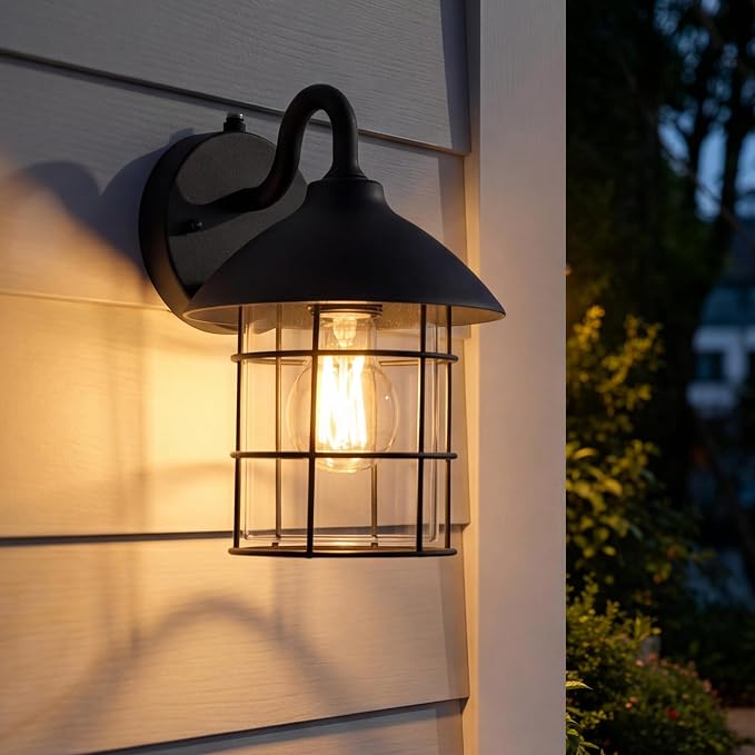 UME Dusk to Dawn Outdoor Wall Lights,Porch Lights,Waterproof Outdoor Wall Sconce, Exterior Light Fixtures E26 Base with Clear Glass Shade for House Garage Patio Front Door Balcony