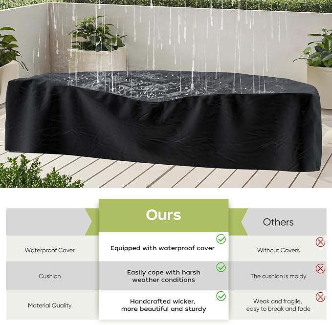 ABCASA Outdoor Patio Furniture Set with Coffee Table,7 Pieces Half-Moon Curved Outdoor Sectional Sofa and Side Table Waterproof Cover, Wicker Rattan Patio Coversation Set for Porch,Backyard(Grey)