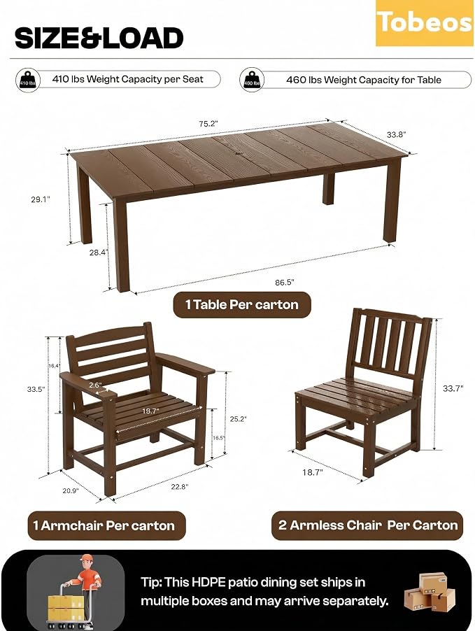 9-Piece Outdoor Dining Set with Aluminum Frame for 8,Brown | HDPE material, 2" umbrella hole, patio table and chairs, ideal for yard, lawn, garden, balcony, deck, poolside
