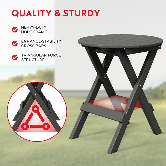 Costaelm Outdoor Bistro Table, Patio Round Portable Folding Bar Height Table Tall Balcony Pub Small High Top for Front Porch Deck, Backyard, Garden, Gray