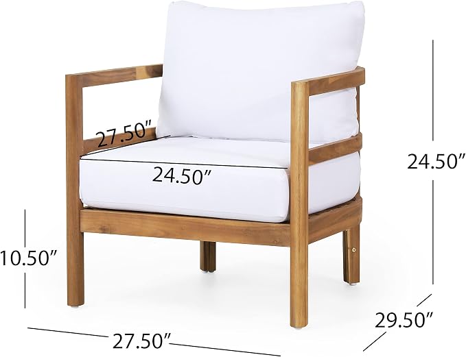 Christopher Knight Home Molly 5-Piece Patio Furniture Set, Solid Wood Outdoor Conversation Set with Coffee Table, Outdoor Sofa Set with Loveseat, Club Chairs And 3-Seater Sofa for Backyard, Teak+White