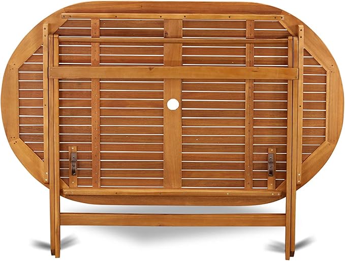 East West Furniture DIDK7CWNA 7 Piece Patio Dining Set Consist of an Oval Outdoor Acacia Wood Table and 6 Folding Side Chairs, 36x60 Inch, Natural Oil