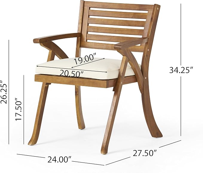 Merax 5 Piece Outdoor Dining Set for 4, Hermosa Acacia Wood Teak Finish Square Table and 4 Chairs with Beige Cushion